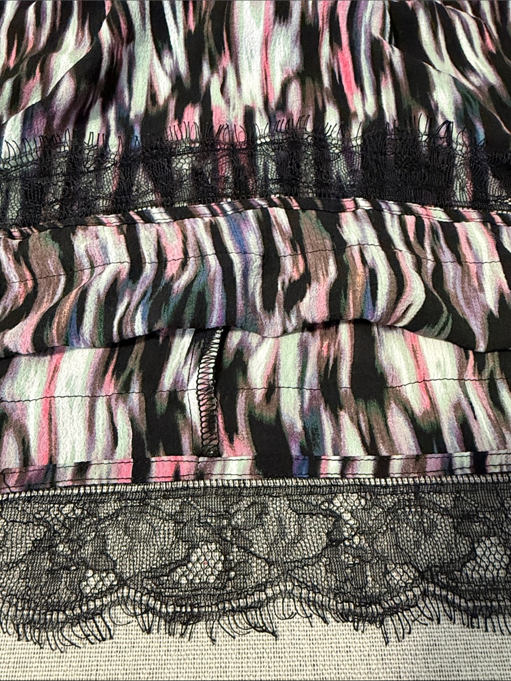 Jennifer Lopez Black Multicolor Off-Shoulder Blouse with Lace Trim SZ Medium - Picture 13 of 16
